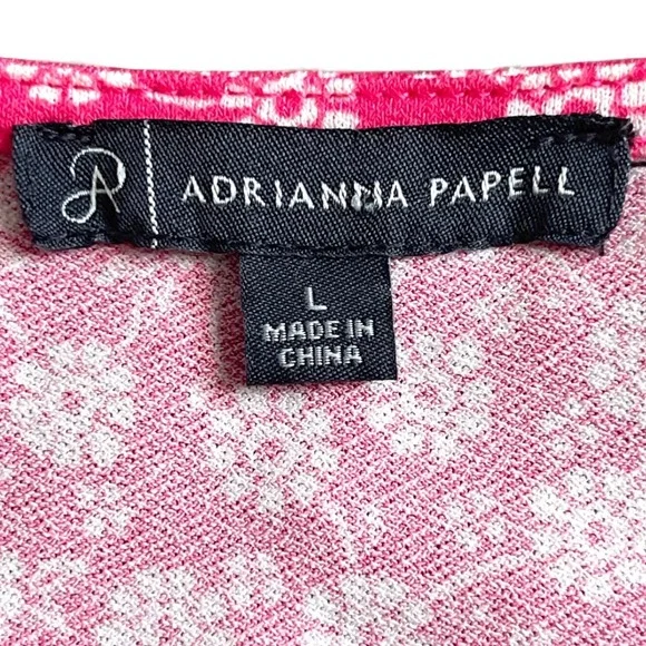 Adrianna Papell Blouse Women L Pink Excellent Floral V-Neck Balloon Sleeve Long - Picture 5 of 10